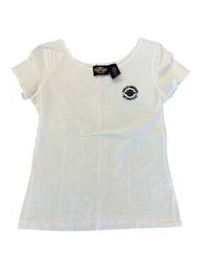 Harley Davidson Vintage White Short Sleeve Tee Classic Logo Women's Size M Top